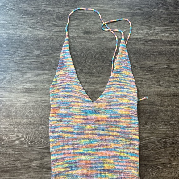 Fashion Nova S Multicolored Knit Halter V Neck Cover Up Dress - Picture 2 of 8